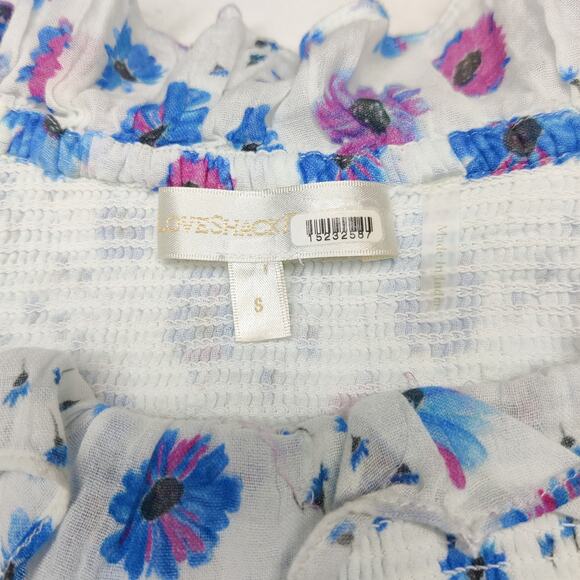 LoveShackFancy Smocked Kodie Mini Dress Purple Blue Floral Ruffle Sleeve Small - Picture 9 of 15